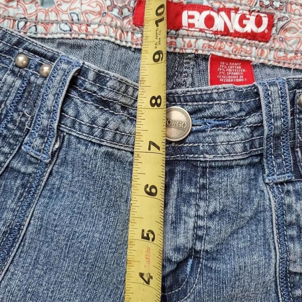 Y2k bongo long inseam denim shorts with ties on the leg